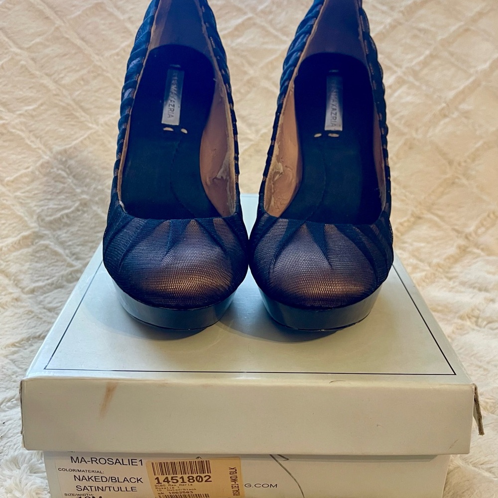 BCBGMaxAzria Black Satin Platform Pumps